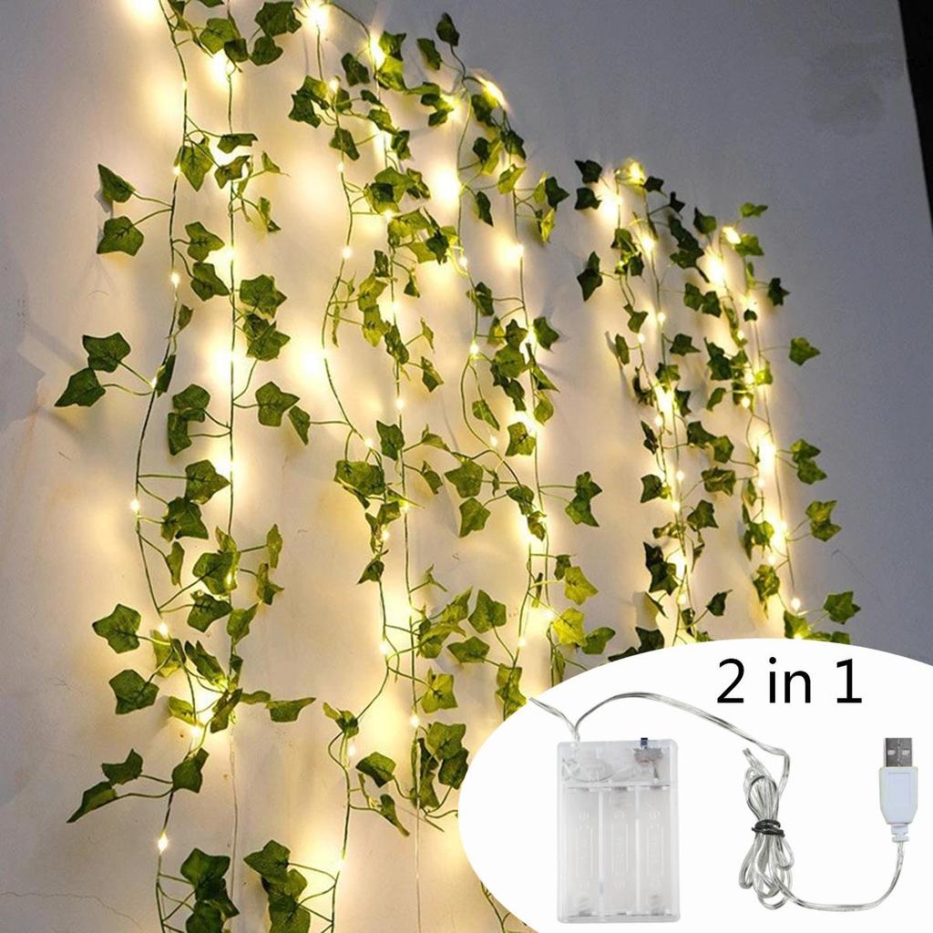Green Leaf String Lights USB and Battery Powered LED Rattan Garland Ivy Vine Fairy Lights For Party Wedding Home Terrace Campping Courtyard Decoration