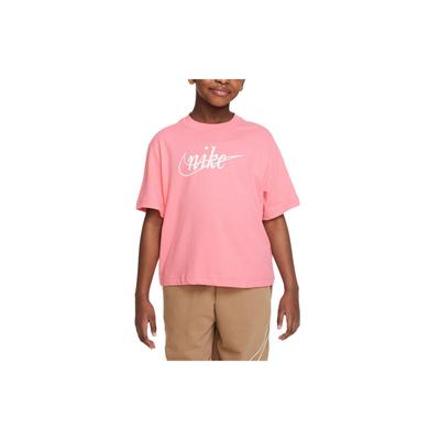 Dri-Fit Nadruk z Logo Litery Luźna Koszulka z Okrągłym Dekoltem i Krótkim Rękawem Topy Dziecięce Koralowo-Różowy FD0941-611