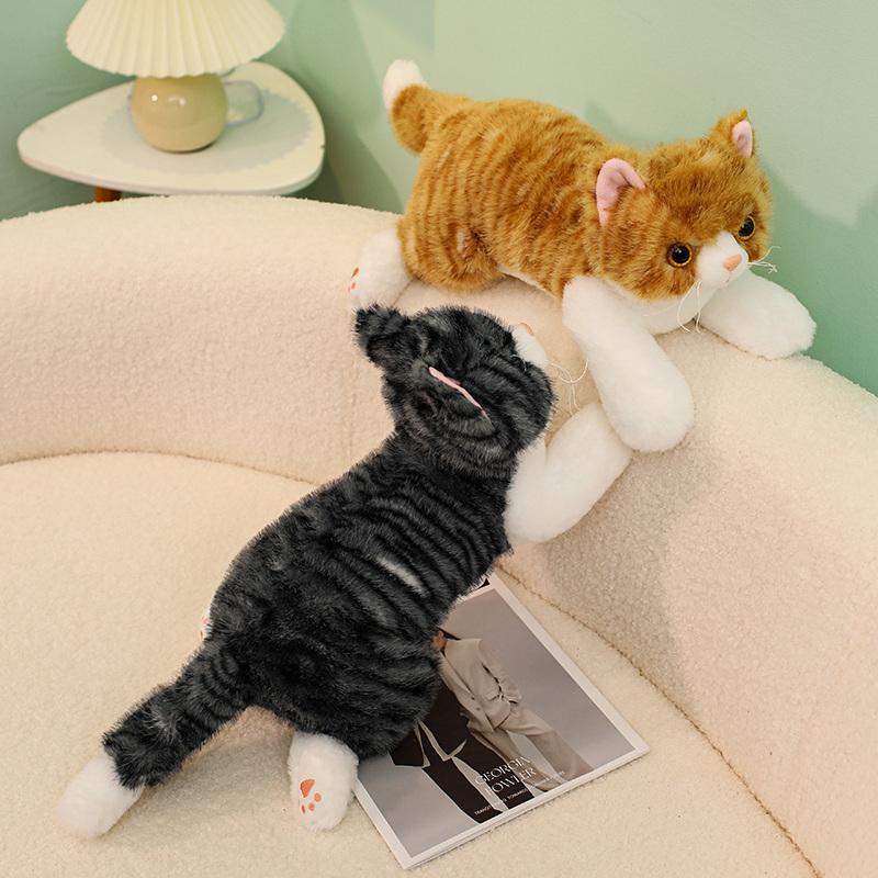 New Cute Simulation Cat Plush Toys Soft Stuffed Yellow or Gray Kitten Model Fake Cat Realist Animals Girls Valentine's Day Gift
