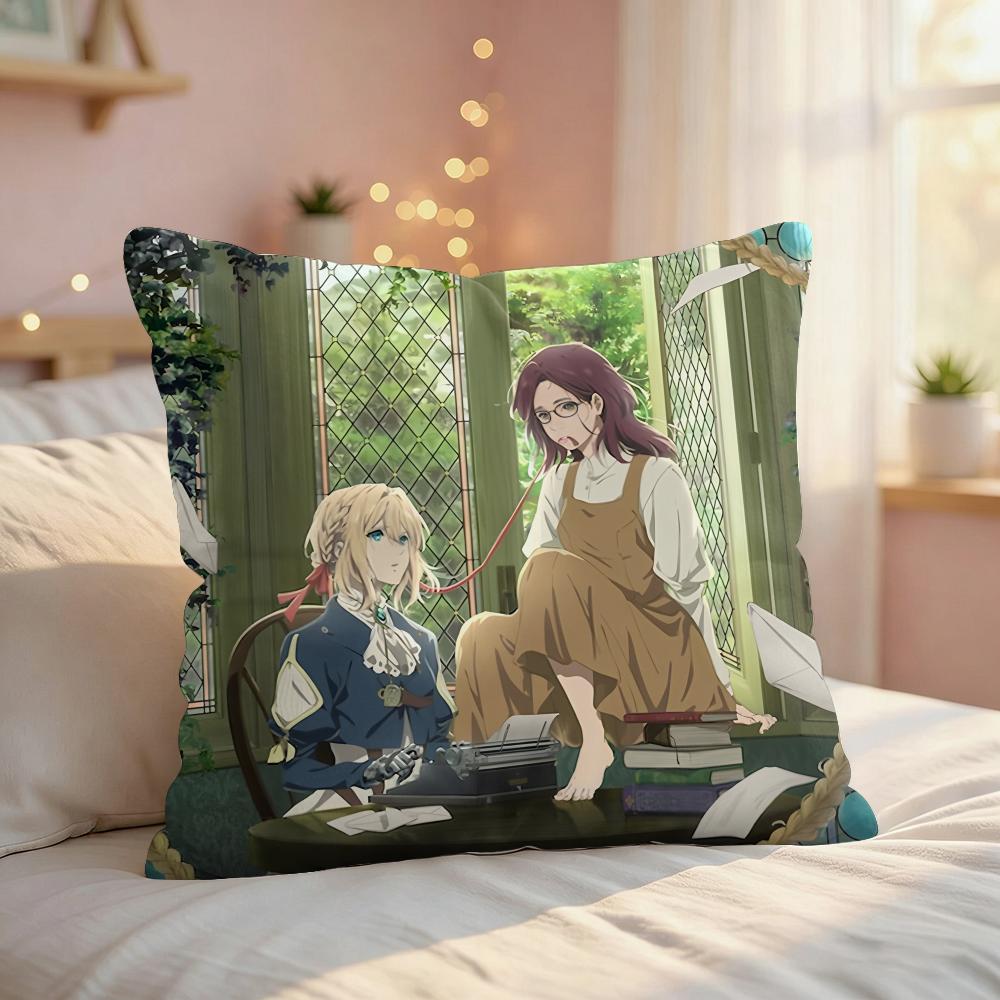 Violet EEvergarden Anime Cushion Cover Silky Short Plush Invisible Zipper Dustproof Sofa Pillow Case For Home Decor
