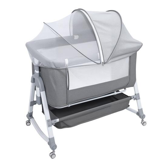 Bedside Crib Baby Crib, 3 In 1 Bassinet with Large Curvature Cradle, Foldable Height Adjustable Bassinet, Movable Beside Mosquito Net (Grey)