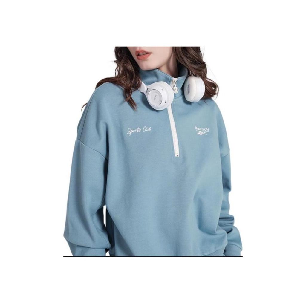 Reebok Letter Print Sports Casual Half-Zip American Knit Sweatshirt Women Sweatshirt Blue Purple 24SRC304WGB4