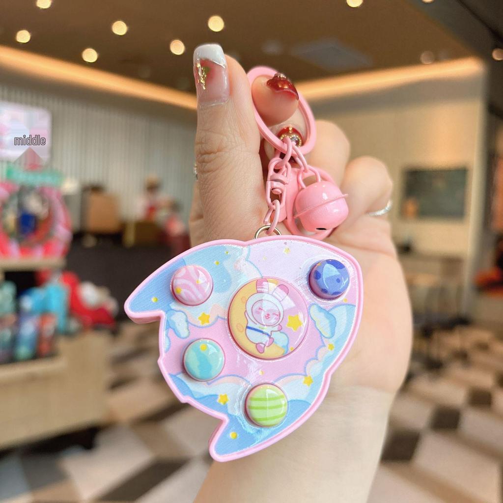 Creative Luminous Cartoon Rocket Game Console Keychain with Sound Effects & Claw Machine Decompression Pendant Gift