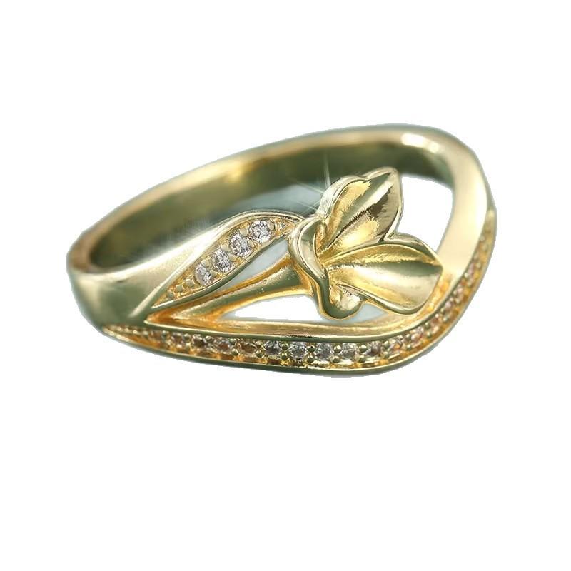 Hot-selling New Product: Light Luxury Style Micro-inlaid Zircon Lily Flower Design, Unique and Elegant Women's Ring