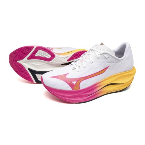 Mizuno Wave Rebellion Flash 3 Running Shoes, White/Pink/Orange, Size 27.5 cm, 2E