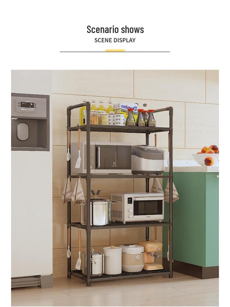 Multi-layer Kitchen & Bathroom Floor Storage Rack: Punch-free, Microwave Oven Compatible Shelves.