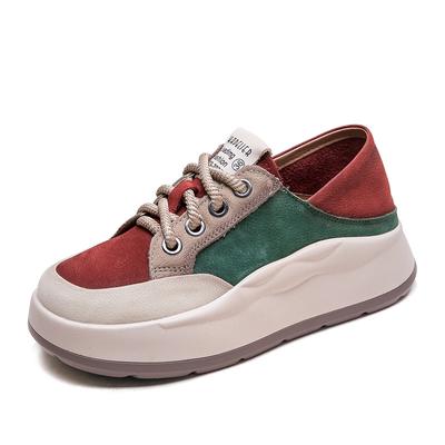 GKTINOO 2024 Autumn New Mixed Colors Casual Thick Soled Sneakers Genuine Leather Height Increasing Women's Flat Platform Shoes