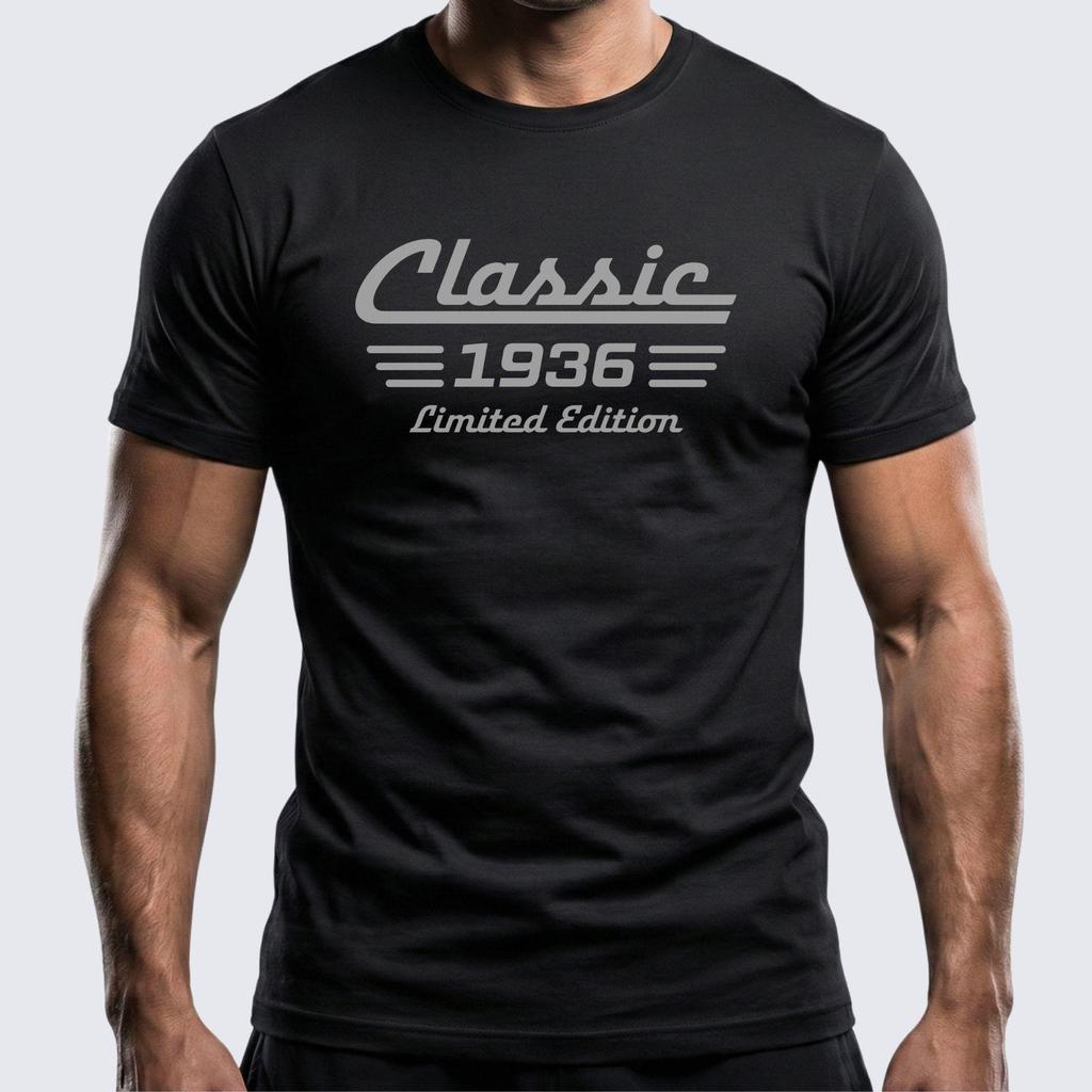 90th Birthday Shirt Born In 1936, Classic Car Limited Edition Cotton Tee for Men