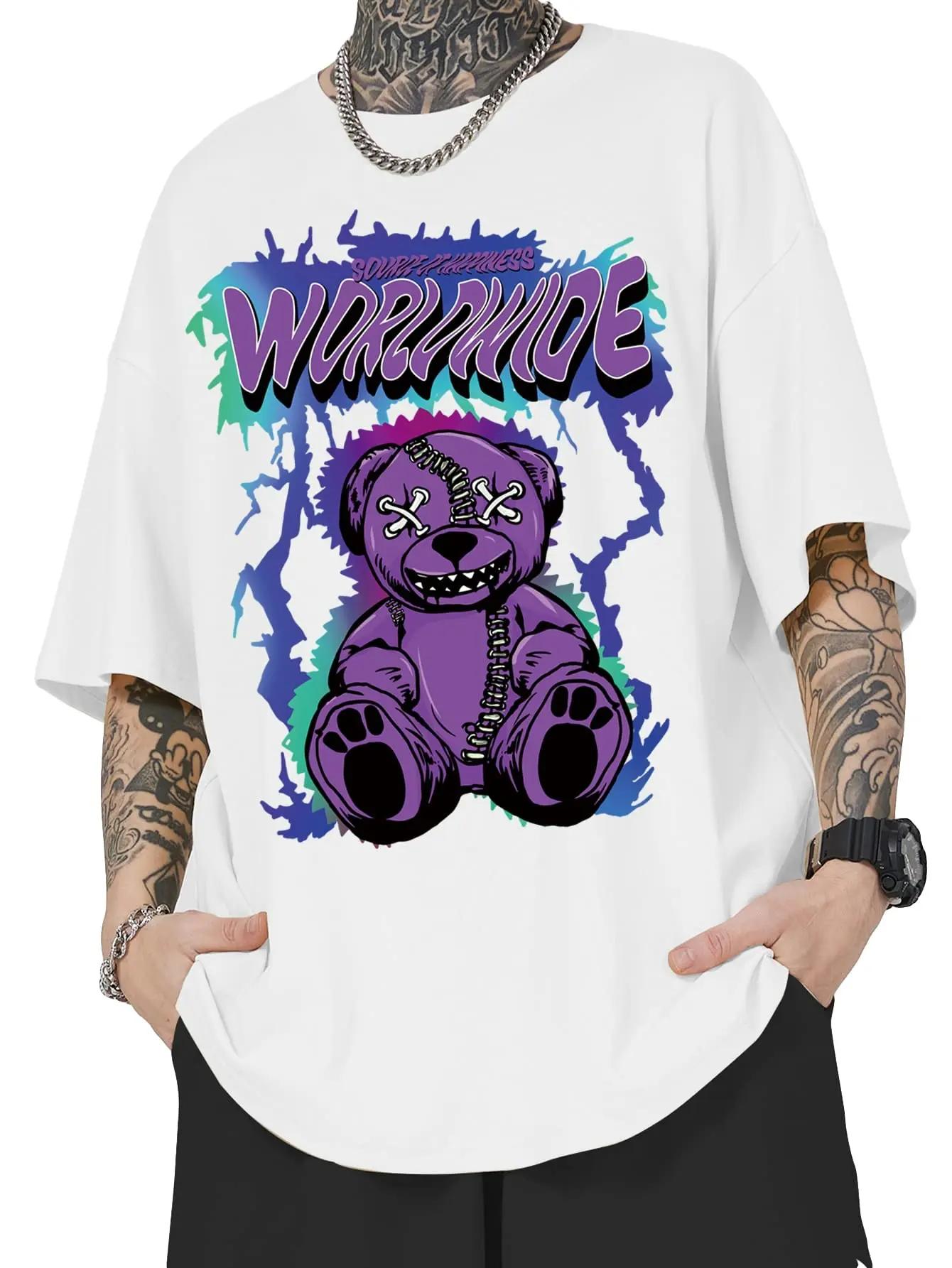 

Summer new 100% cotton men s round neck short sleeve loose T-shirt top letter printed T-shirt High quality rock music Festival S