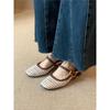 Soft sheepskin~ Retro leather square head woven hollow Mary Jane shoes women's shallow mouth square head thick heel with sandals