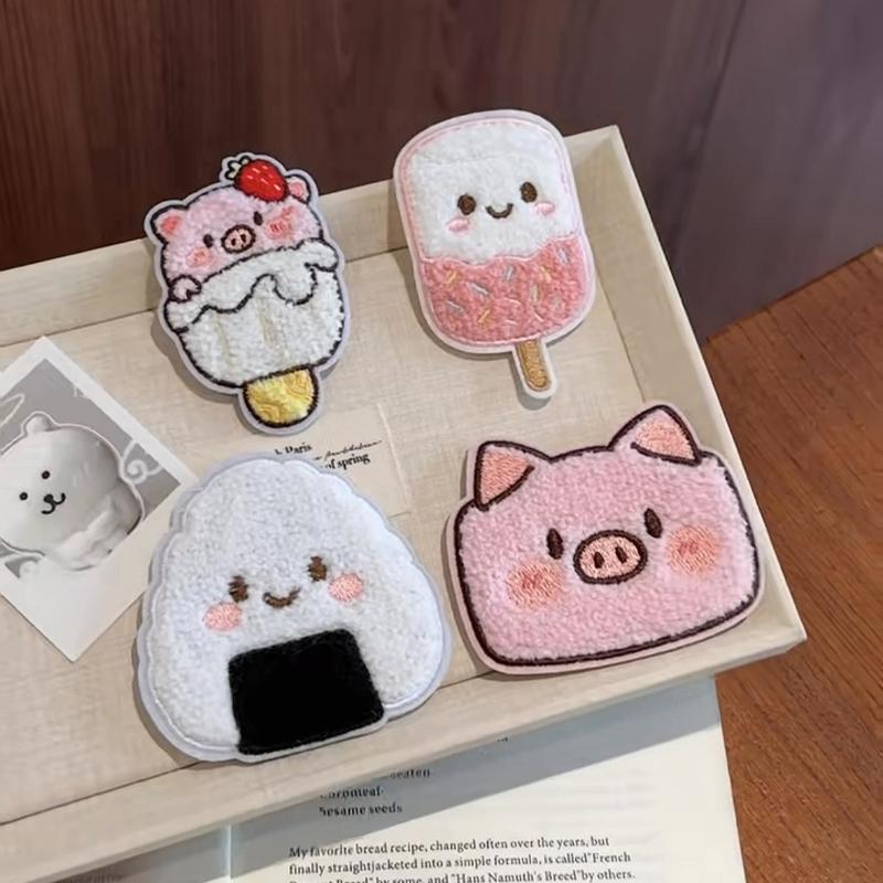 Cute Cartoon Pig Rice Ball Ice Cream Hair Magic Patch Plush Bangs Sticker Non Slip Broken Hair Holder For Girls Makeup Washing
