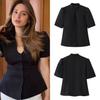 Elegant Polyester Short Sleeve Shirt With V Neck And Button Closure For Womens Fashion