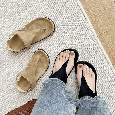 Suede Version Grape Mother with the Same Minimalist Temperament Flip-flops Retro Toe Holiday Thick-soled Niche Roman Sandals
