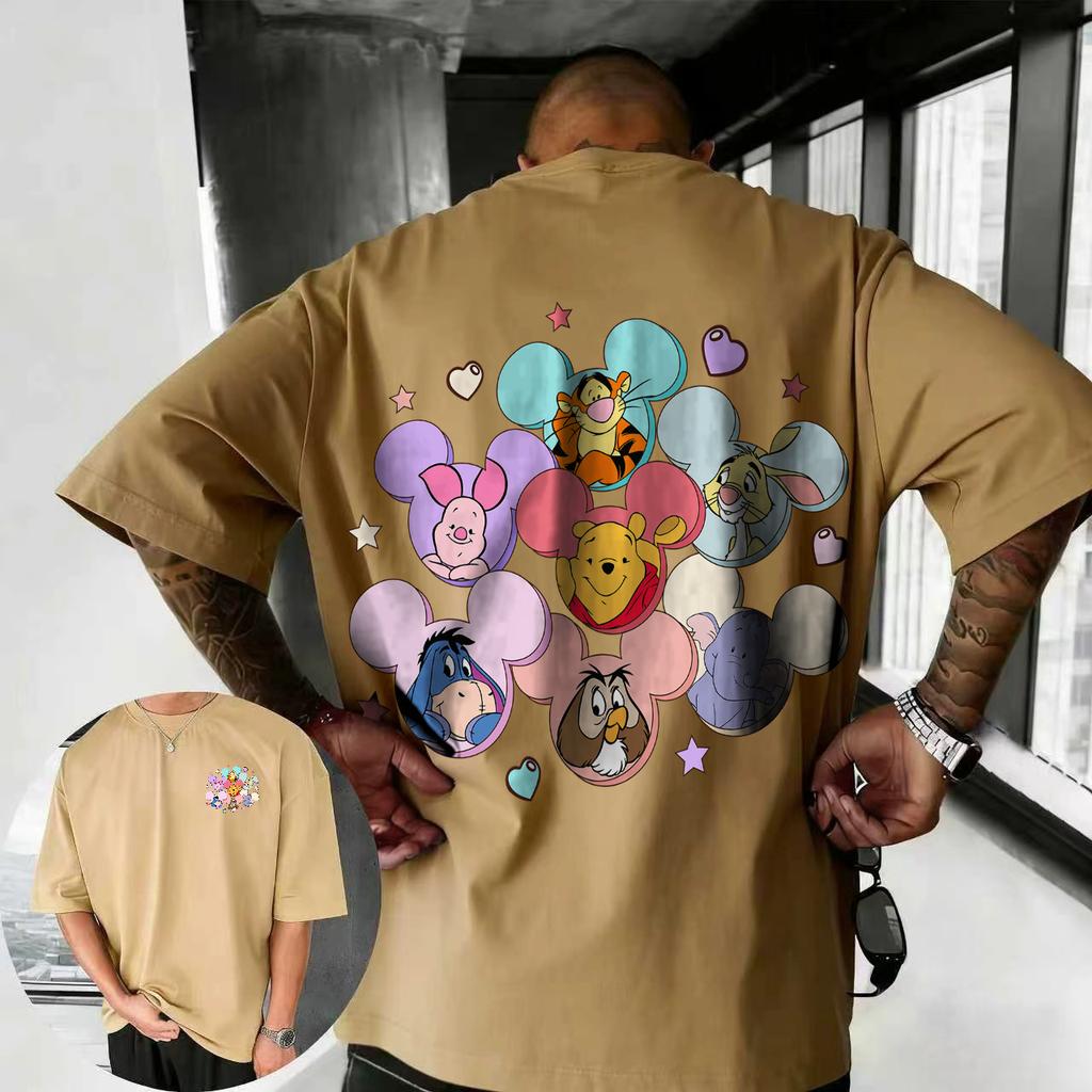 2026 Summer Disney Cute Winnie The Pooh Printed Tshirt Fashion 100 Cotton Short Sleeve Casual Loose Breathable Top Unisex
