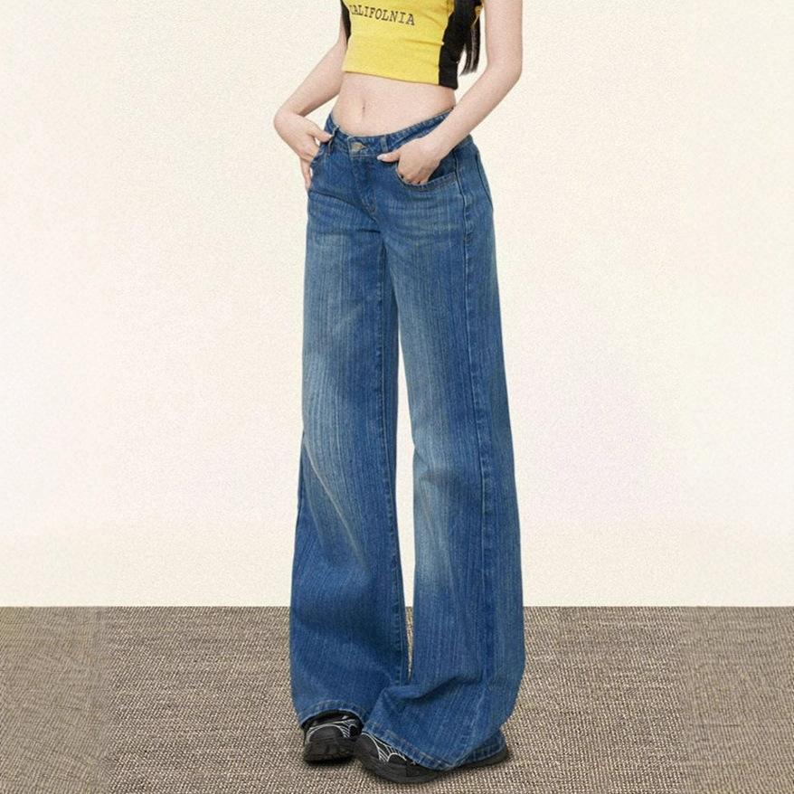 Modische Bequeme Antihaft-Jeans mit Mikro-Schlag für Damen Herbst Retro Niedrige Taille Locker Lässige Schlaghosen Jeans für Damen Lange Denim-Hose