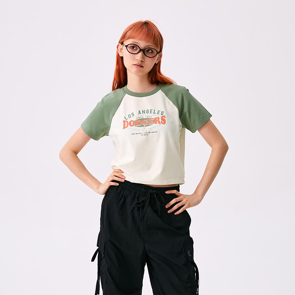 New MLB Preppy Style Collection Los Angeles Dodgers SS25 T Shirt Women's Cream 3FTSV0853-07CRS