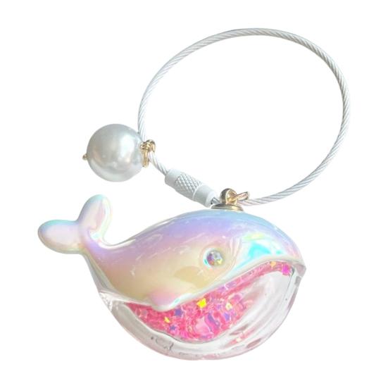 1/2/3Pcs Key Chain Faux Pearl Whale Shape Charm Keychain with Bangle Bags Backpacks Key Holder Decorative Bag Accessory