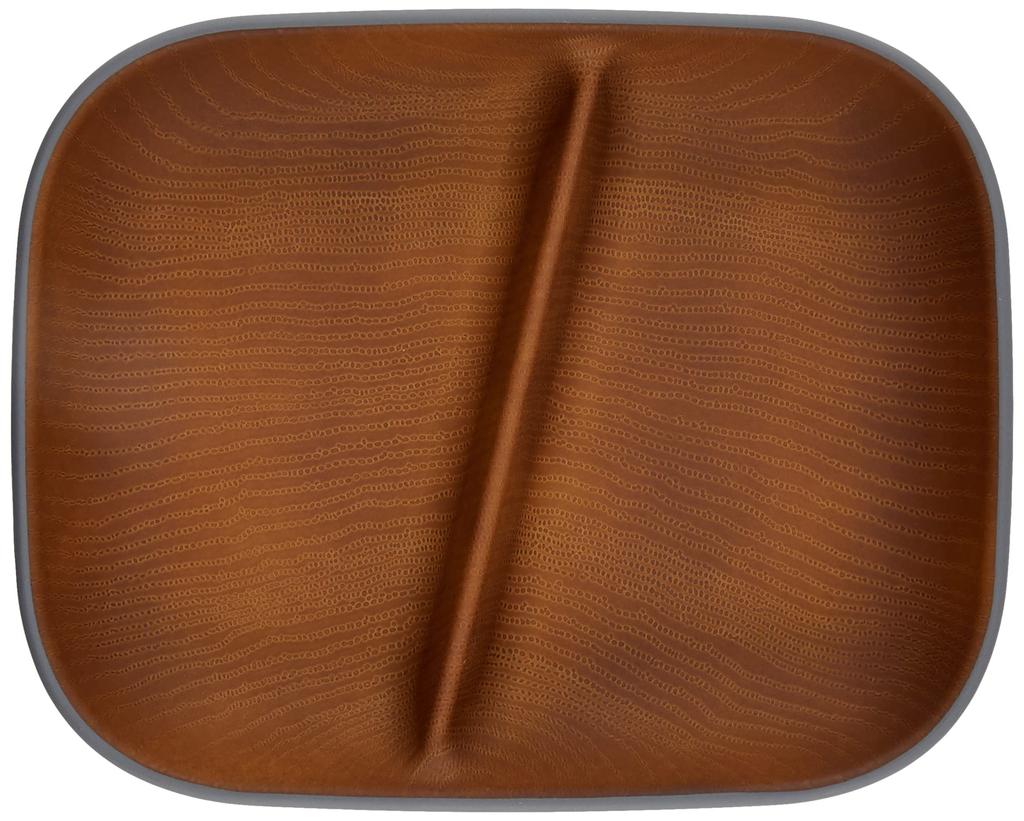 Masakazu Showa issoecco Divided Wood Grain Single Clean Microwave and Dishwasher Made in Tableware for Outdoor Product 4967874 Plate, Resin, Square,