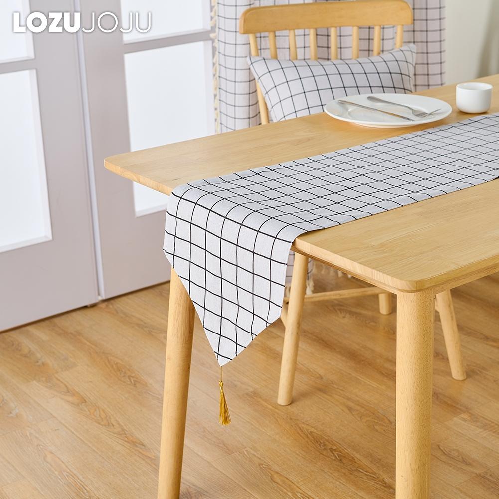1 STÜCK LOZUJOJU Einfacher und Vielseitiger Schwarz Kariert Bedruckter Baumwollleinen Tischläufer für Esstischdeko Küche für Heimtisch Heimdeko