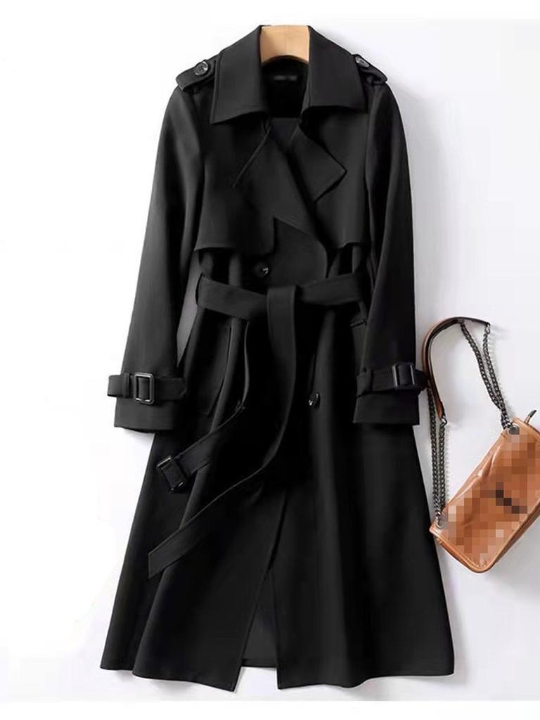 Women's Long Trench Coat Autumn Spring Korean Style Petite British Style Over Knee Dress Coat Jacket