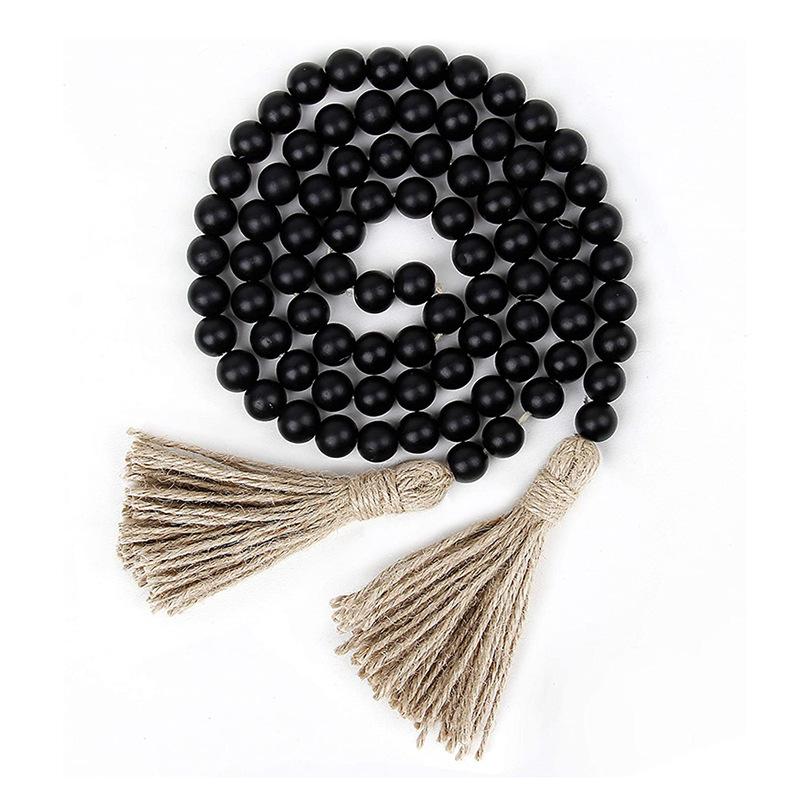 

Nordic Style Log Color Fringed Wood Bead Pendant DIY Handmade Jewelry Accessories String Hemp Rope Home Decoration Pendant 14mm 36 wooden beads чорний