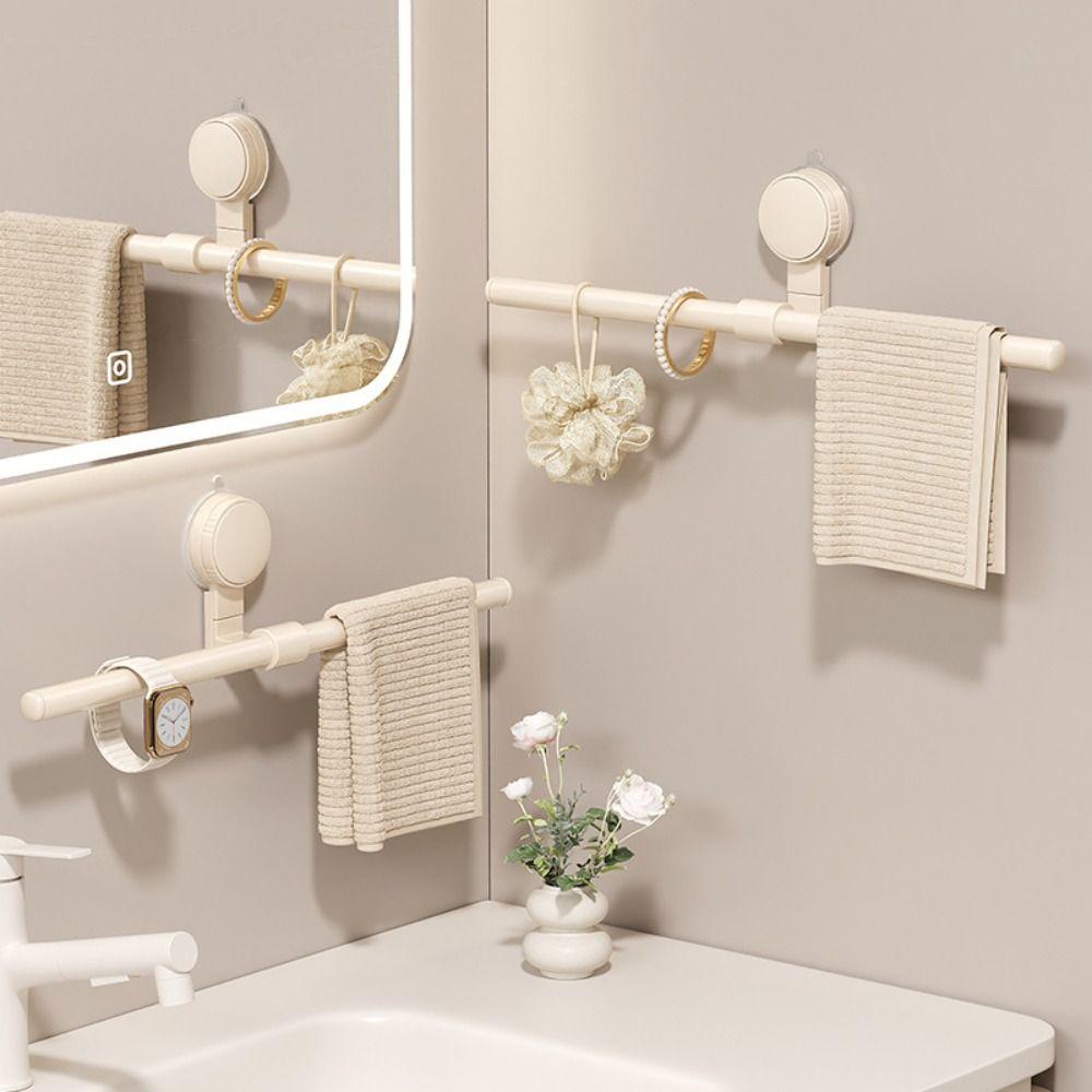 Punch-free No-Drill Towel Bar Cream Style Bathroom Hanging Rod Suction Cup Towel Rack  Wall Mounted