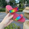 2025 European and American foreign trade new waterproof table high-heeled women's slippers color high-heeled one-word broadband open-toed sandals