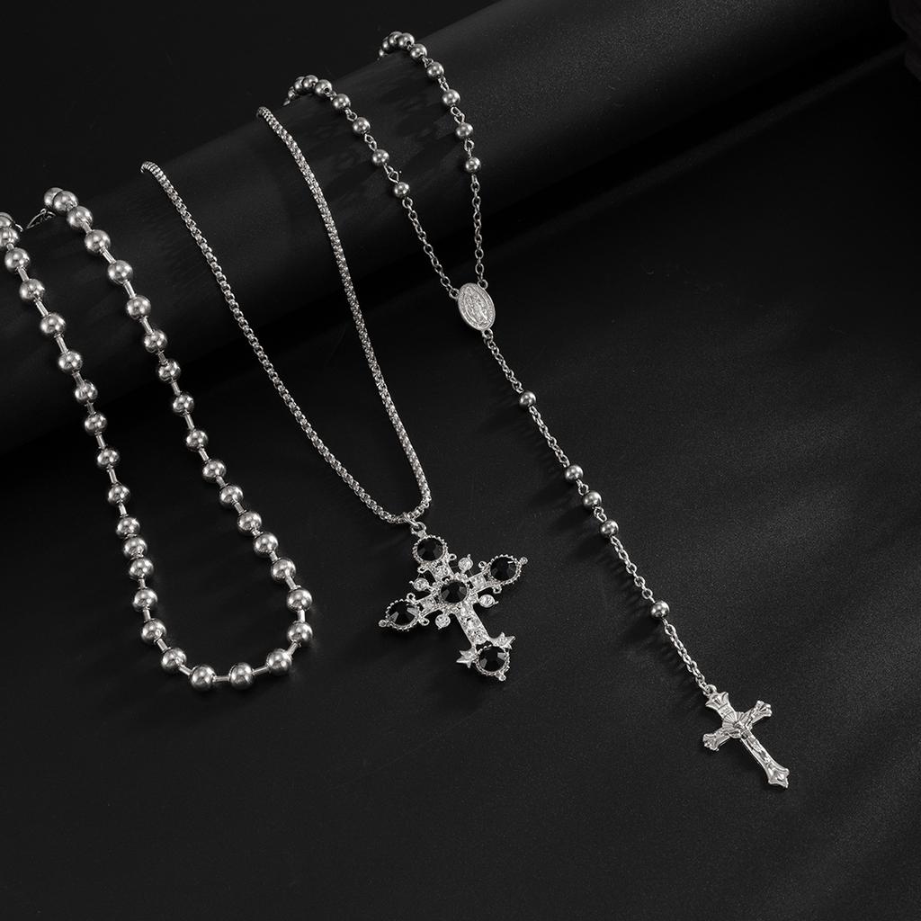 Exaggerated Rhinestone Cross Pendant Necklace for Men Hip Hop High-End Layered Collarbone Chain New Style