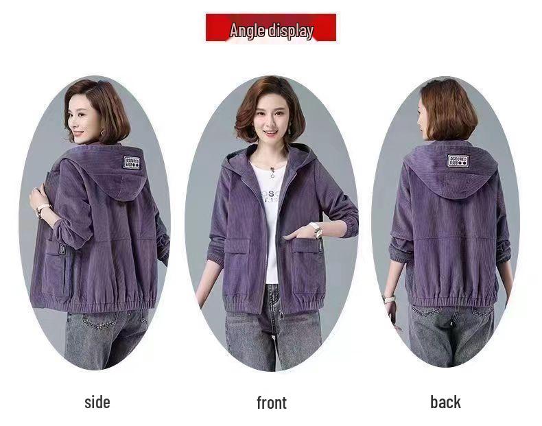 Cordjacke in Übergröße für Damen - Herbst/Winter Lockerer Schnitt, Stil für die Mitte des Lebens mit koreanischem Touch und vielseitiges Plus Samt Design