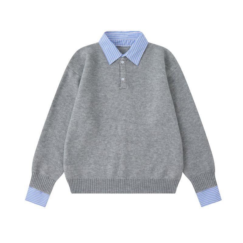 Dream Made Preppy Style Fake Two-Piece Polo Shirt Cable Knit Sweater Men's Autumn and Winter Old Money Knit Top
