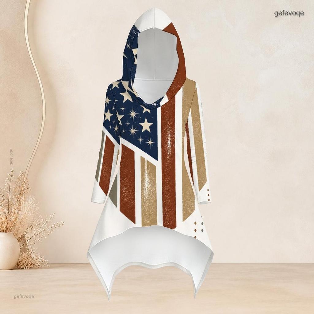 Women Plus Size Hooded Long Sleeve Printed High Low Top And Fitted Pants Two Piece Set