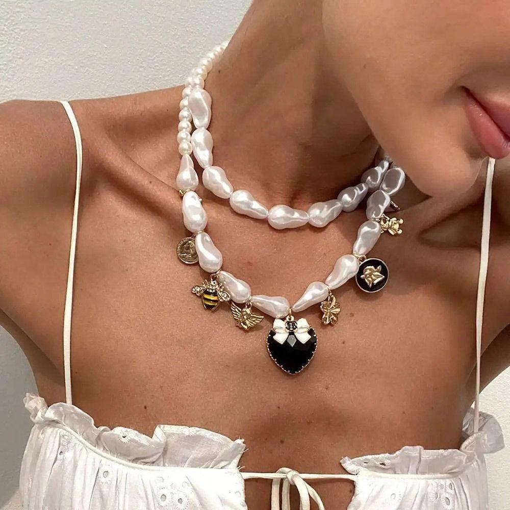 Double-layer Imitation Pearl Necklace Imitation Pearl Clavicle Chain Wedding
