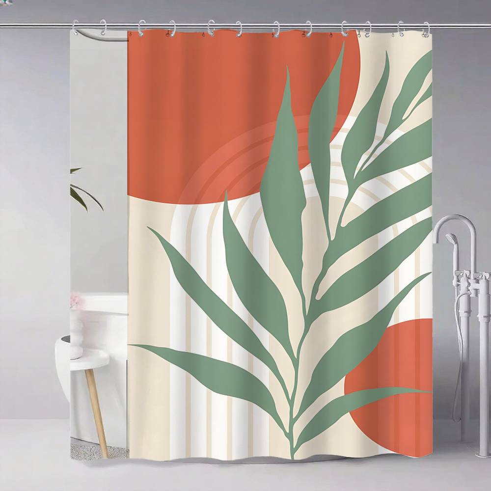

Orange Bohemian Leaves Shower Curtain, Bathroom Decorative Shower Curtain, Waterproof Curtain With Hooks 90x180 cm