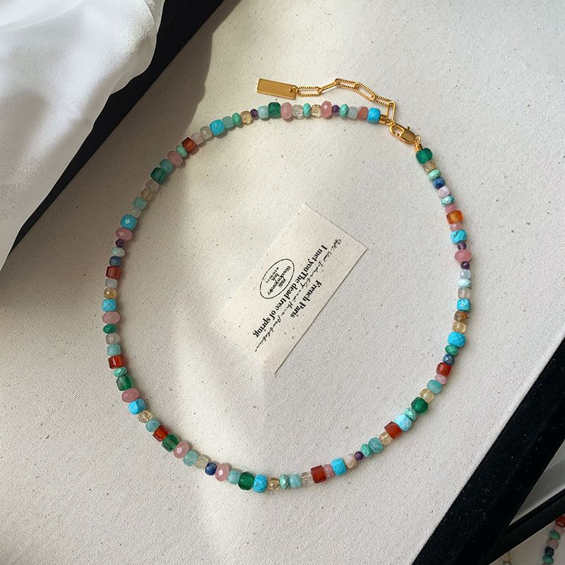 

Дофамин Радужный Синий Бисером Женский Натуральный Драгоценный Камень Necklace about 43+5cm]