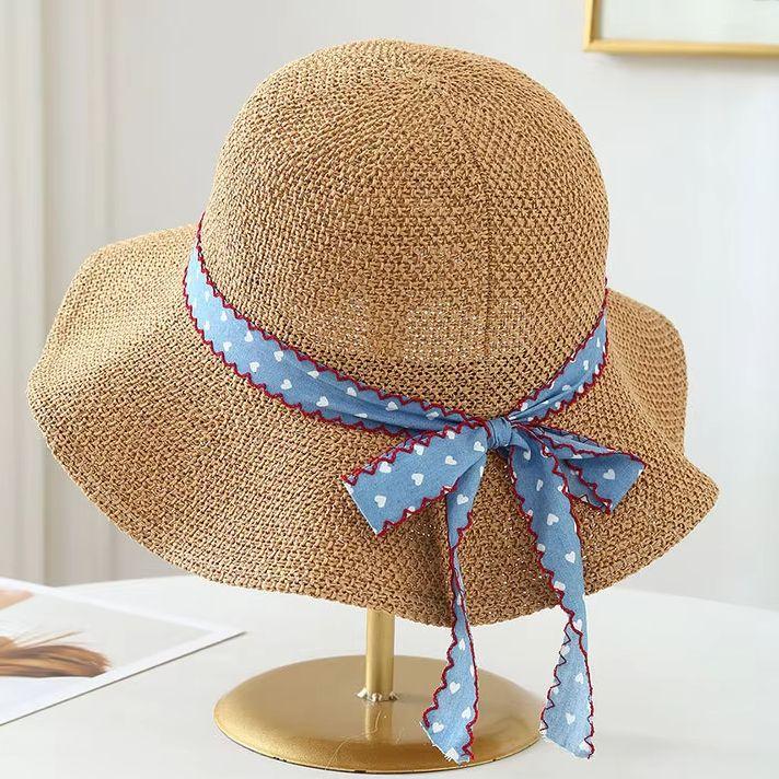 Trendy Fisherman'S Hat, Hat With Wavy Brim, Straw Woven With Ribbon Ties, Women'S Bucket Hat