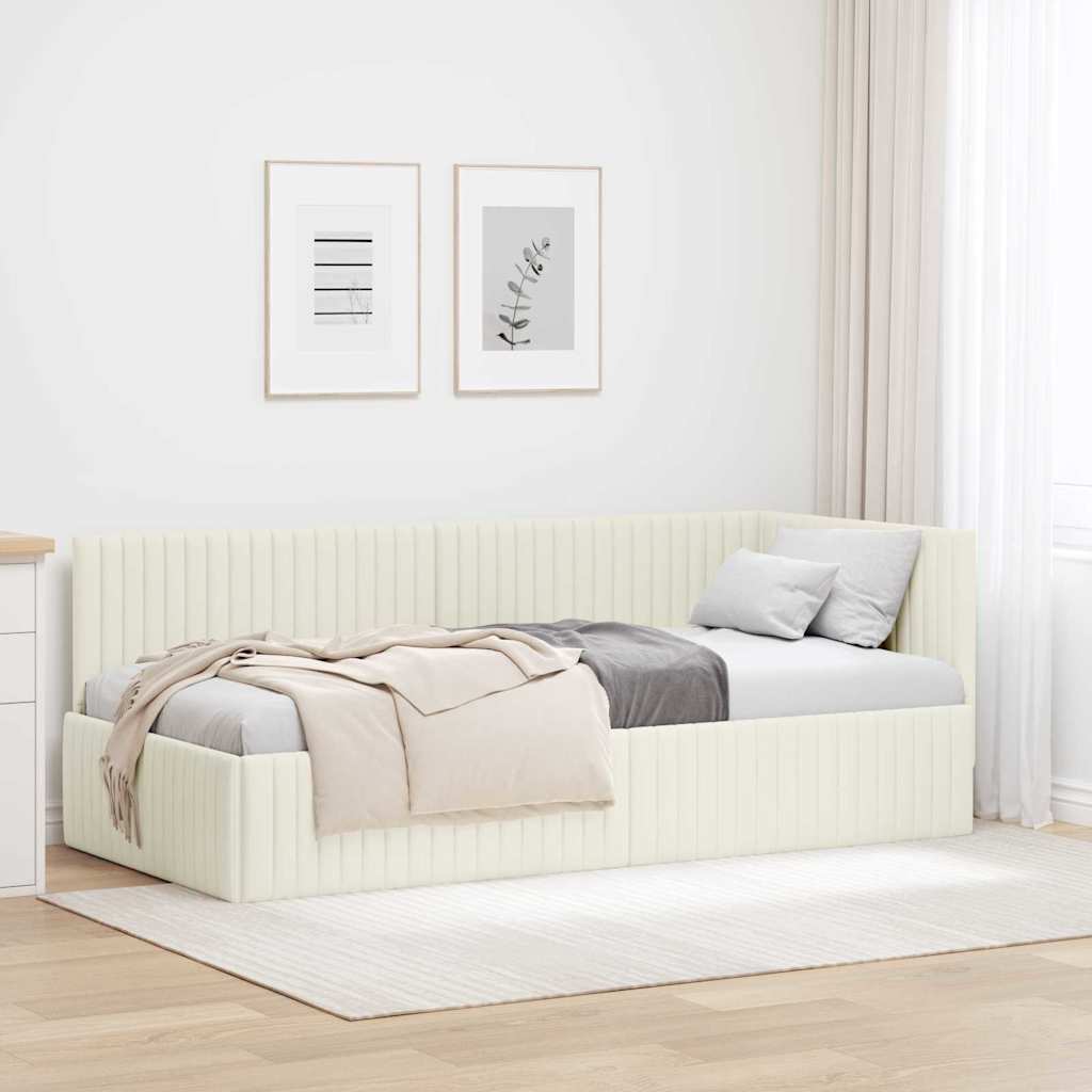 Corner Bed Frame with Headboard Cream 90 Cm X 190 Cm Velvet