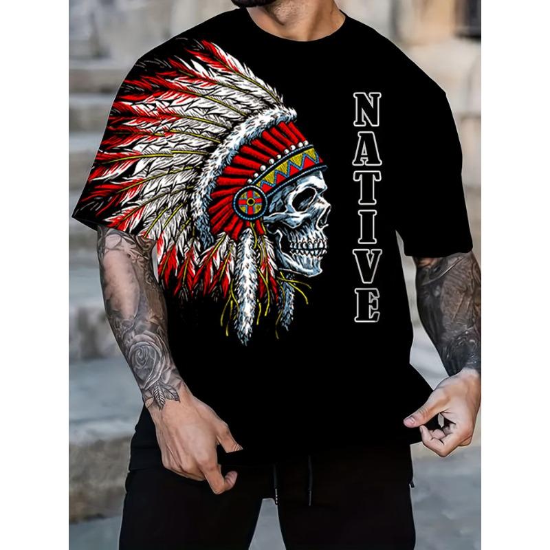 Letní 3D digitálně potištěné tričko s trendy značkovým vzorem lebky, pohodlného volného střihu, s krátkým rukávem a kulatým výstřihem pro muže