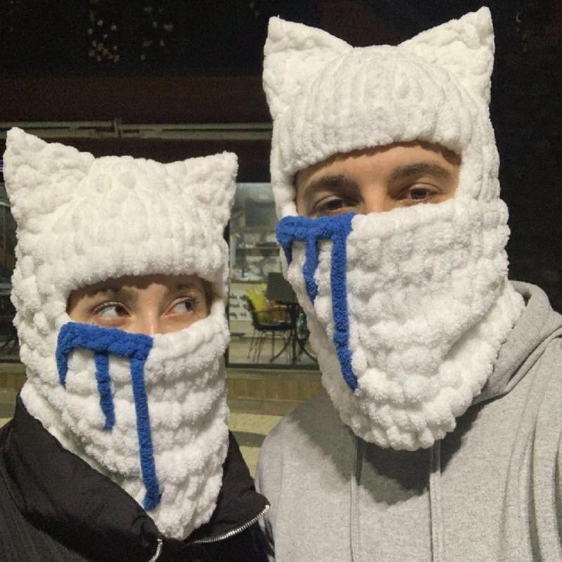 Girls Cat Ear Hat Y2K Knitted Hat Cute Cat Ear Gifts Warm Hat Adult Children Knitted Chenille Yarn Halloween Photo Props
