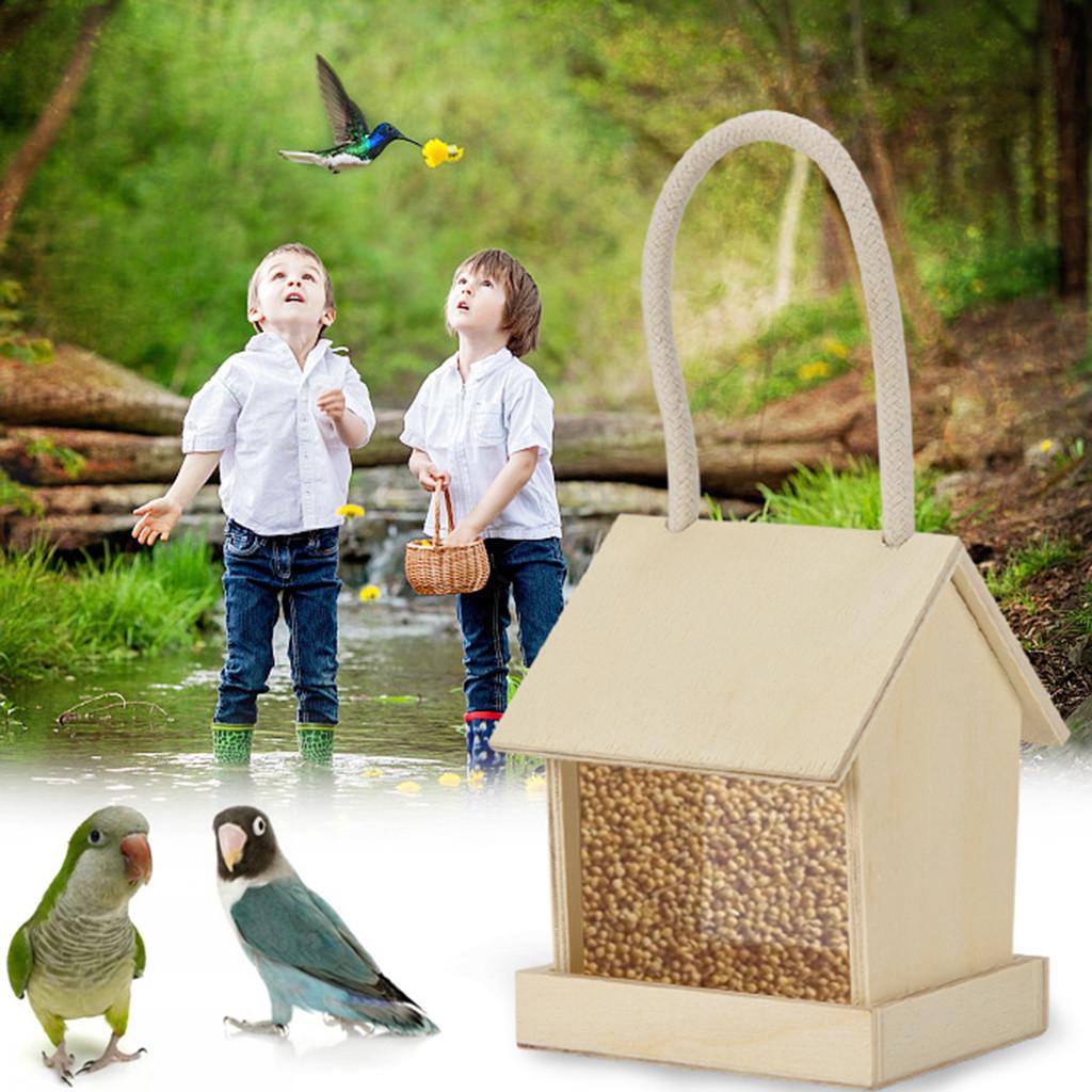 Wild Bird Wooden Feeder Hanging Feeders Viewing Window For Garden Yard Decorati