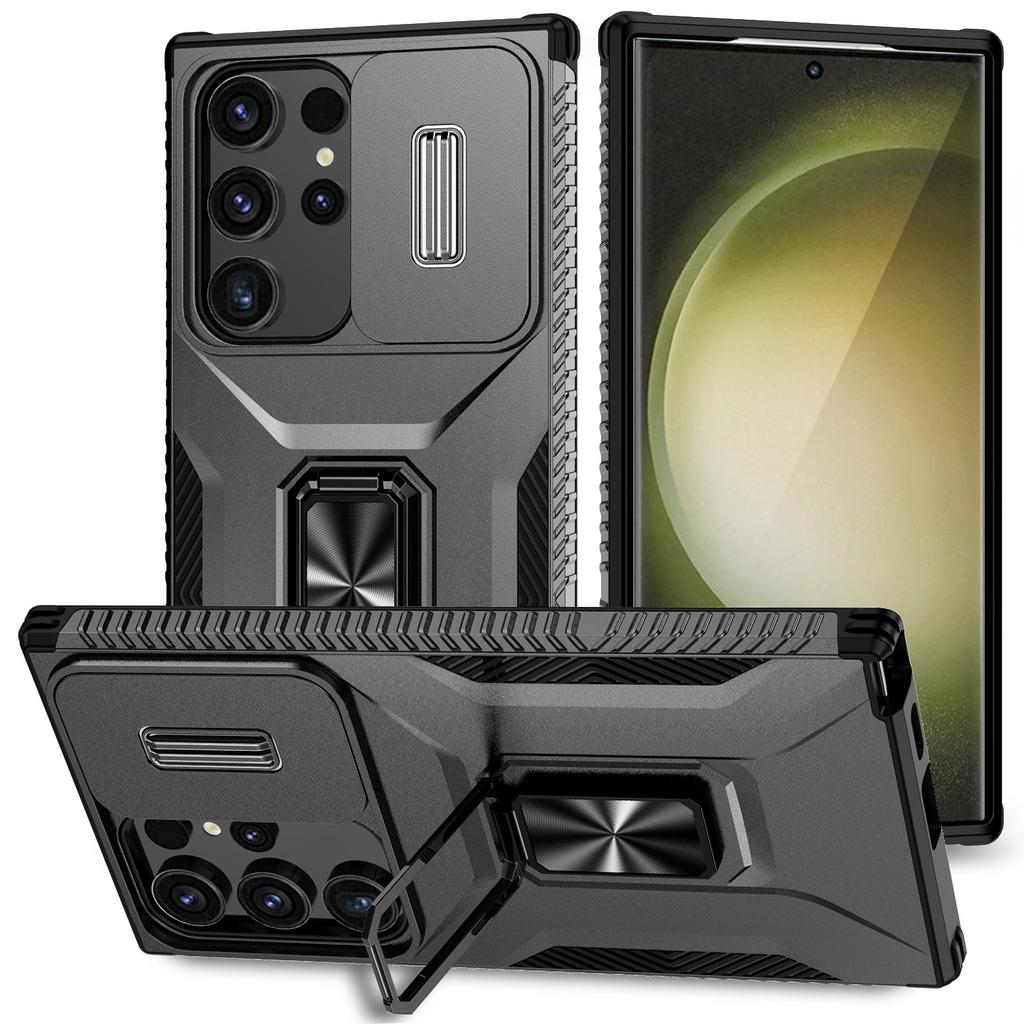 For Samsung Galaxy S24 Ultra Case Rotate Kickstand Slide Lens Window Phone Cover