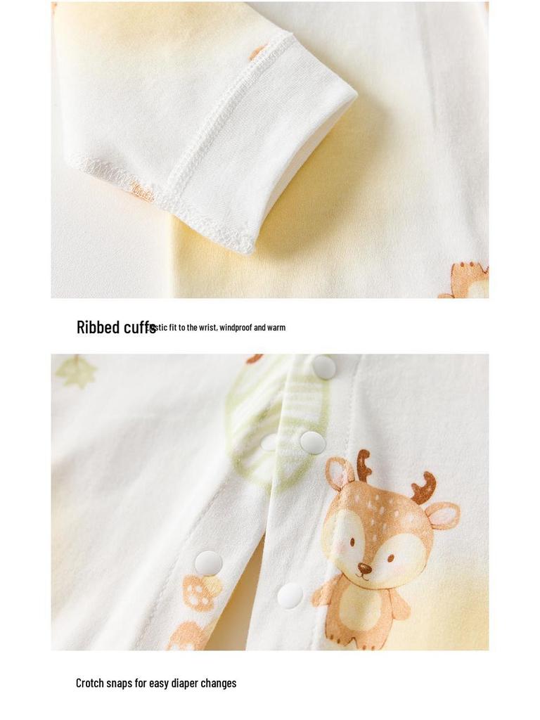 Pure Cotton Baby Romper: Open Front, Class A, for 0-12 Months, Spring/Autumn, Newborn Outerwear, Crawling Suit, Single-Layer Base.