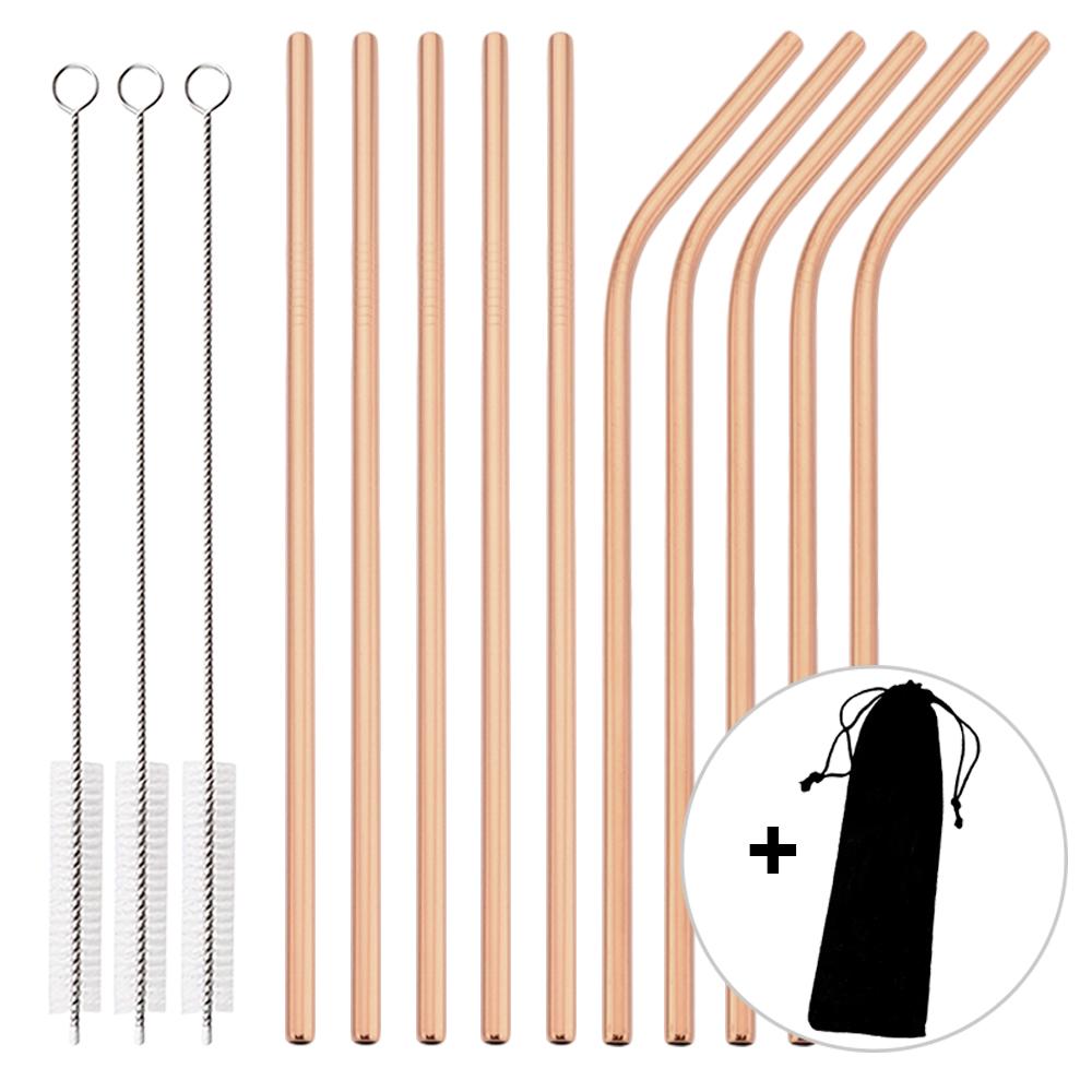 14Pcs Stainless Steel Straws 215*6 Mm Reusable Metal Drinking Straw with Cleaner Brush for Tumblers Party Bar Accessories