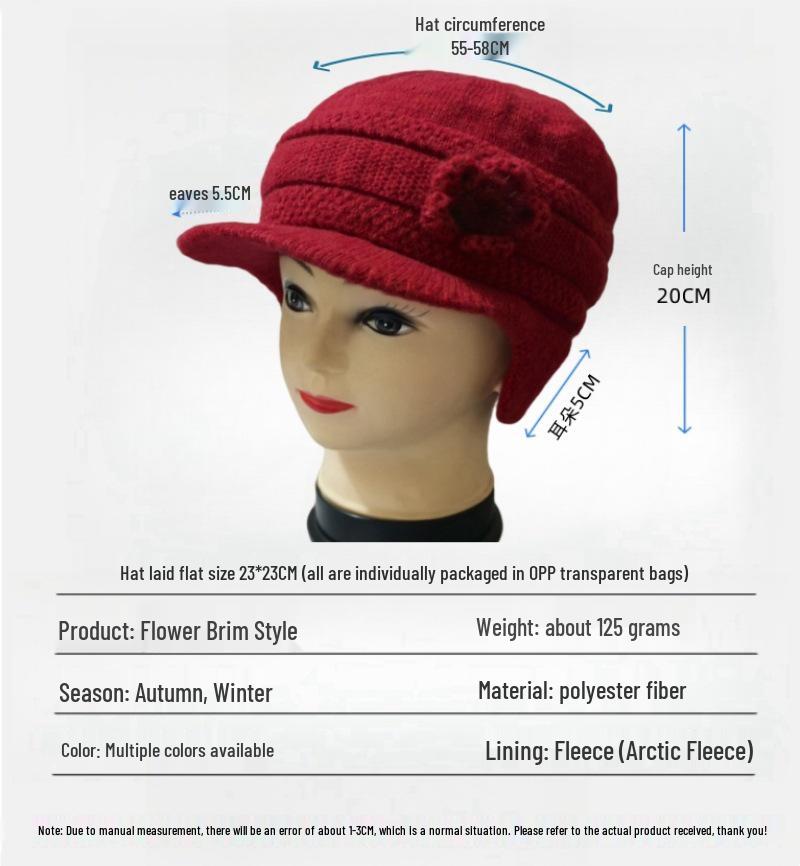 Women's Winter Velvet-Lined Wool Hat with Ear Protection – Fashionable and Warm Knitted Design for Middle-aged and Elderly