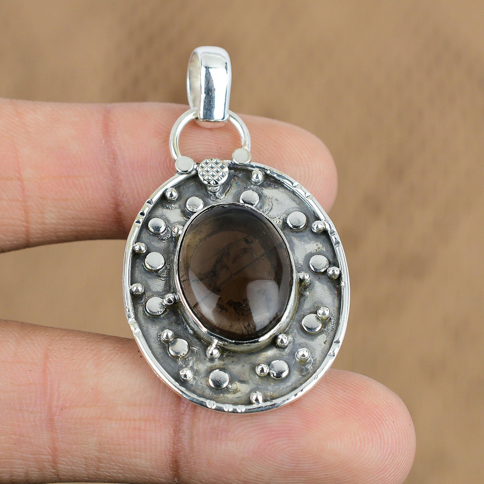

Mothers day Sale Oval Natural Smokey Quartz Engagement Pendant Sterling Silver