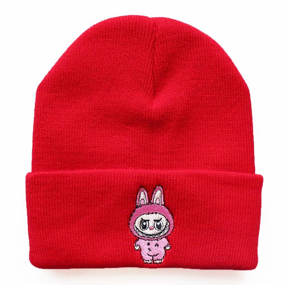 Autumn and winter trendy cartoon knitted hats for men and women, Labubu labu Embroidered knitted hat, warm hat
