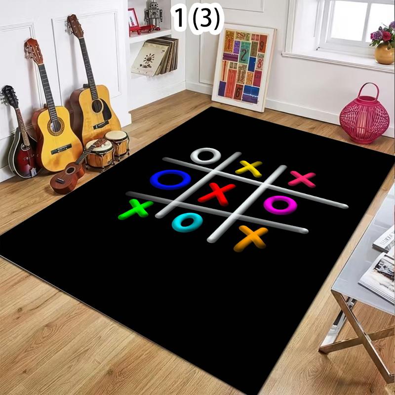 Colorful Gaming Tic Tac Toe Button Symbol Soft Rug Washable Non-Slip Indoor Floor Mat for Gamer Bedroom Living Room Home Decor 40X60CM