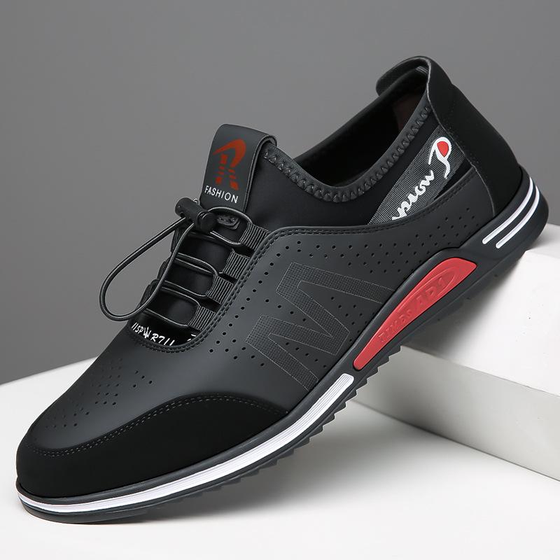 

2025 весна и лето новые маленькие белые туфли мужские спортивные и повседневные кожаные туфли обувь для молодых мужчин мягкая подошва увеличивающая рост перфорированная обувь 44