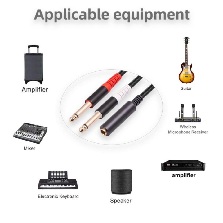 6.35mm To Dual 6.35mm Adapter Audio Cable Double 6.35mm 1/4" Stereo Adapter