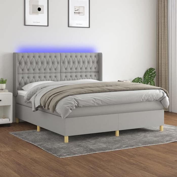 VidaXL Slat Bed Base with Mattress and LED, Upholstered Bed, Double Bed, Adult Bed for Interior Bedroom, 3139125