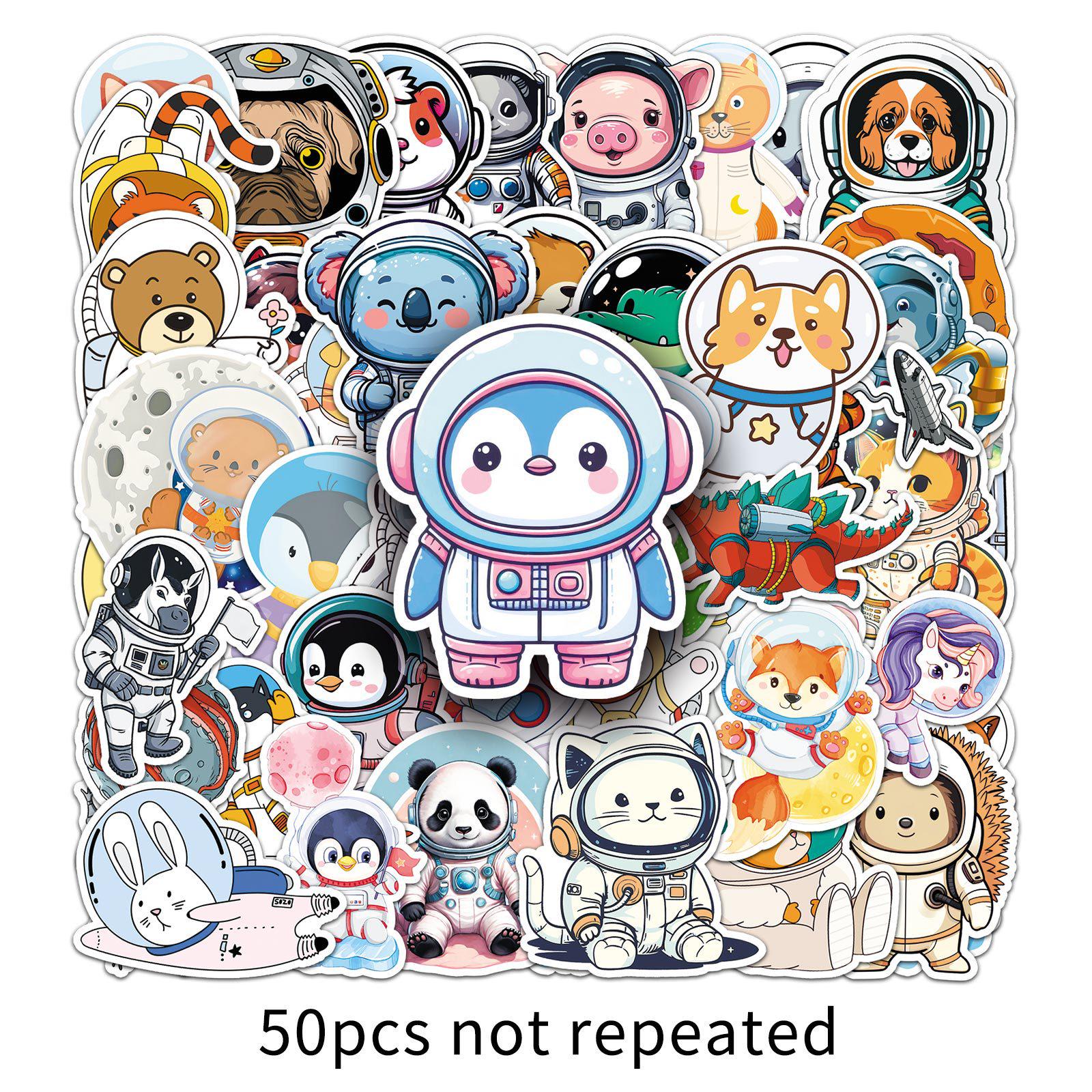 

50 Animal Astronaut Stickers: Cute, Creative, Waterproof Decals for Thermos, Notebook, and Phone Cases